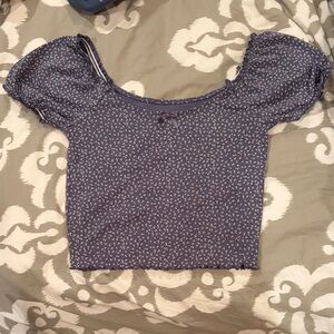 American Eagle Outfitters Lavender Floral Puff-Sleeve Crop Top